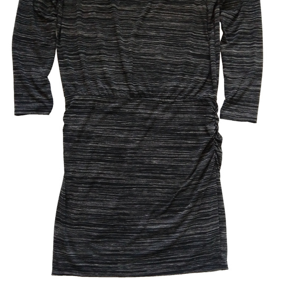 Athleta Tulip Charcoal Dress Size L New Heather Stripe Gray Stretch Ruched - Picture 4 of 8